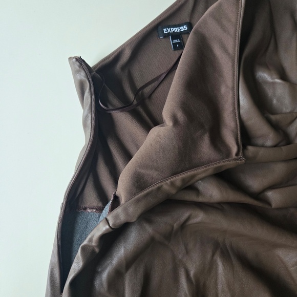 Express Brown One Shoulder Faux Leather Mini Dress - Picture 7 of 11